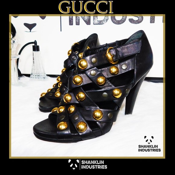 🤍🐼GUCCI🐼🤍 Limited Edition Gold Metal Heels SZ 39.5 US 9.5 - Picture 7 of 13
